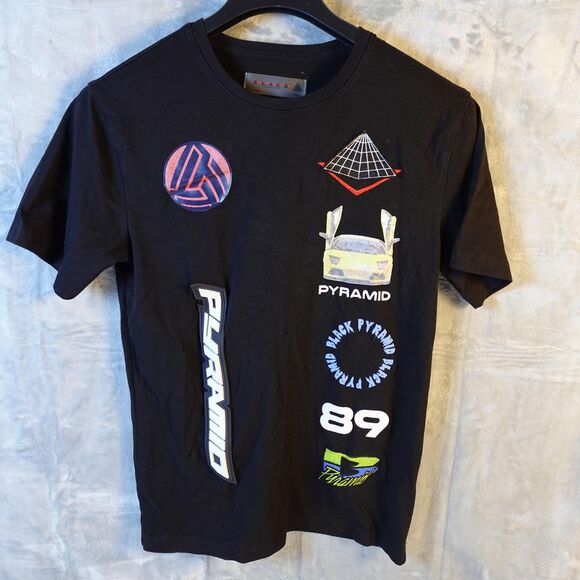 Black Pyramid Shirt Mens Large Black Graphic Patch Tee Car Design Streetwear - Picture 1 of 13